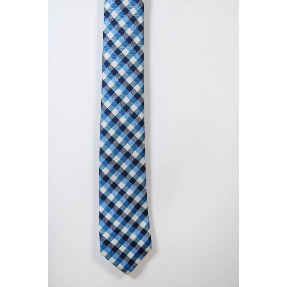 Dockers Boys Blue Gingham Plaid Necktie Formal Dress Tie Navy White Gray  24 in